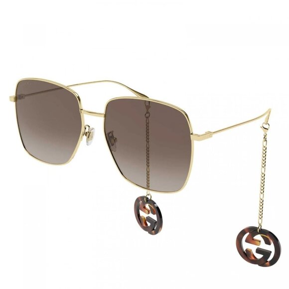 NEW GUCCI SUNGLASSES WOMEN GOLD/BROWN SQUARE EYEWEAR GUCCI GG1031S 003